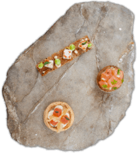 Pollensa Private Chefs - Canape selection served on stone - Top view 200 wide